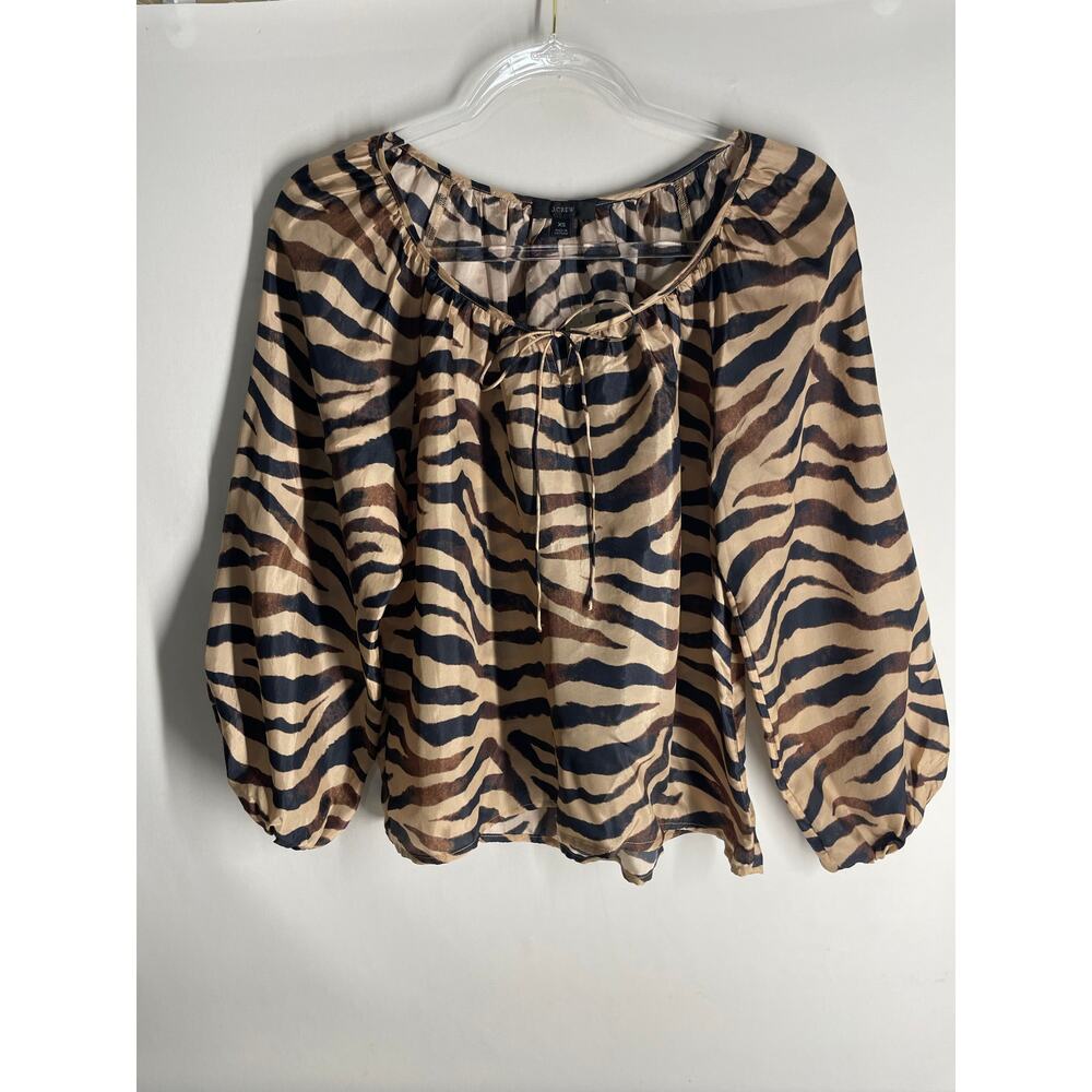 J Crew Drapey tie-front top in zebra stripe Blouse Size XS NEW